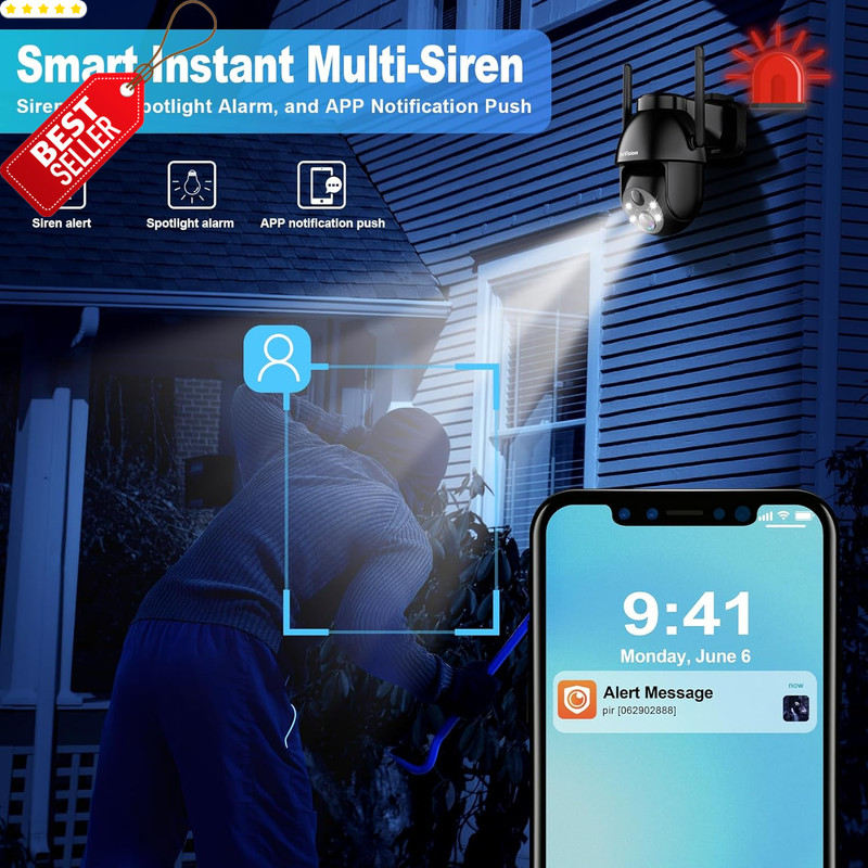 Solar Security Camera Wireless Outdoor 2K PTZ WiFi 3MP Night Vision - US gallery