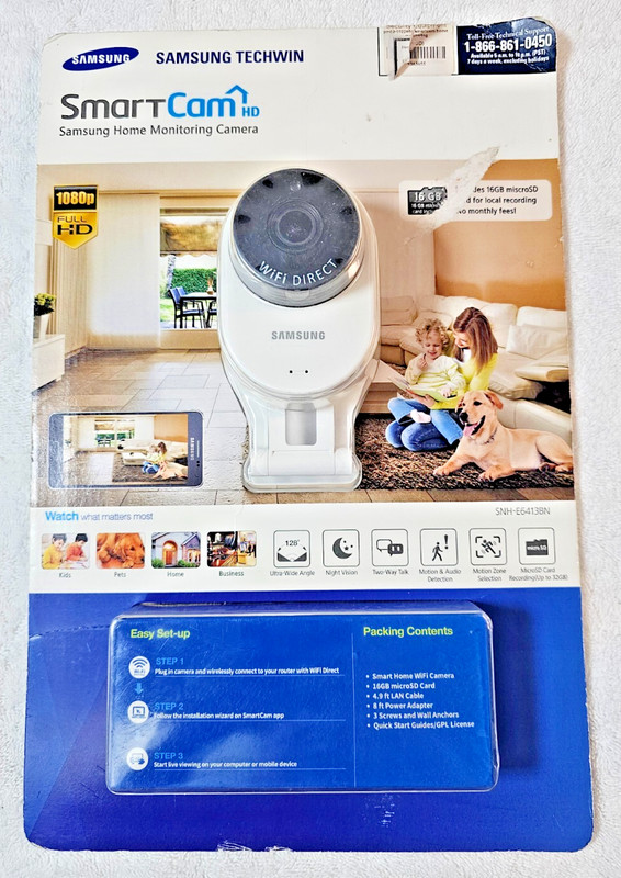 NEW Samsung SmartCam HD SNH-E6413BN WiFi Home Monitoring Camera 1080p 16GB Card
