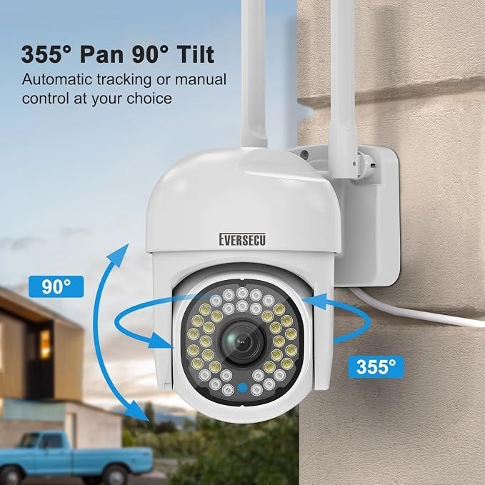 EVERSECU 2K 3.0MP Outdoor WiFi PTZ Security Camera, 2.4G&5G WiFi, Auto Tracking