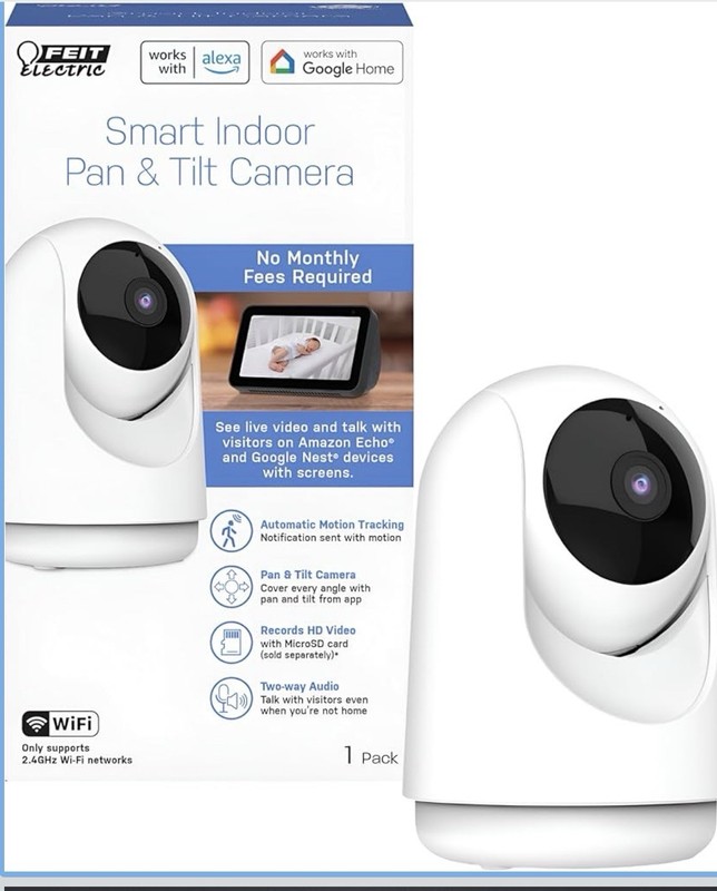 Feit Electric Smart Indoor Security Camera 1080p Pan Tilt Motion Detection
