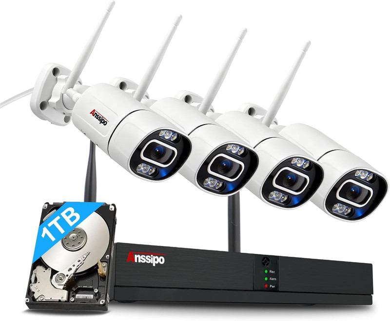 5MP Home Wifi Security Camera System Outdoor, 4 Camera Kit, Corded Electric Powe