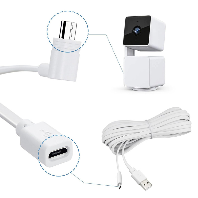 Smays 25 Ft Micro USB Extension Cable Compatible with Wyze Cam V4, Wyze Cam Pan gallery