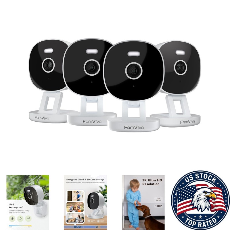 Waterproof 2K Security Camera – Indoor/Outdoor Night Vision 4-Pack