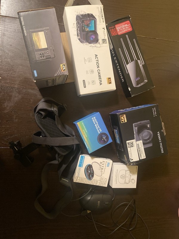 4K Action Camera Digital Camera Webcam Earbuds WiFi Extender Tech Bundle