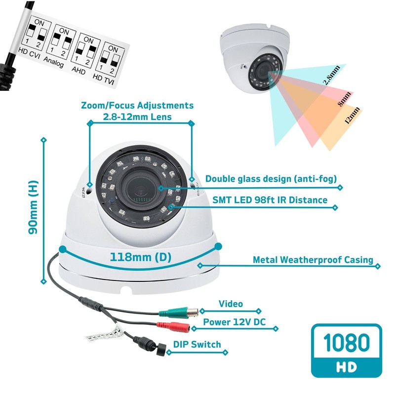 4 Pcs. 1080p AHD TVI CVI Night Vision Manual Zoom Indoor Outdoor Security Camera gallery