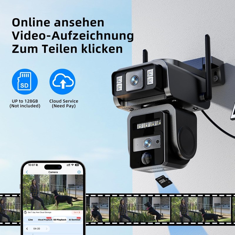 AJ19 Outdoor Solar Wireless Home Security Camera, 2.4GHz WiFi, Dual Lens 360°... gallery