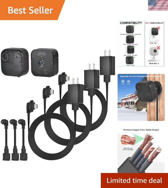 Weatherproof 25ft Power Extension Cable for Blink Outdoor 4 & XT2 (3-Pack)
