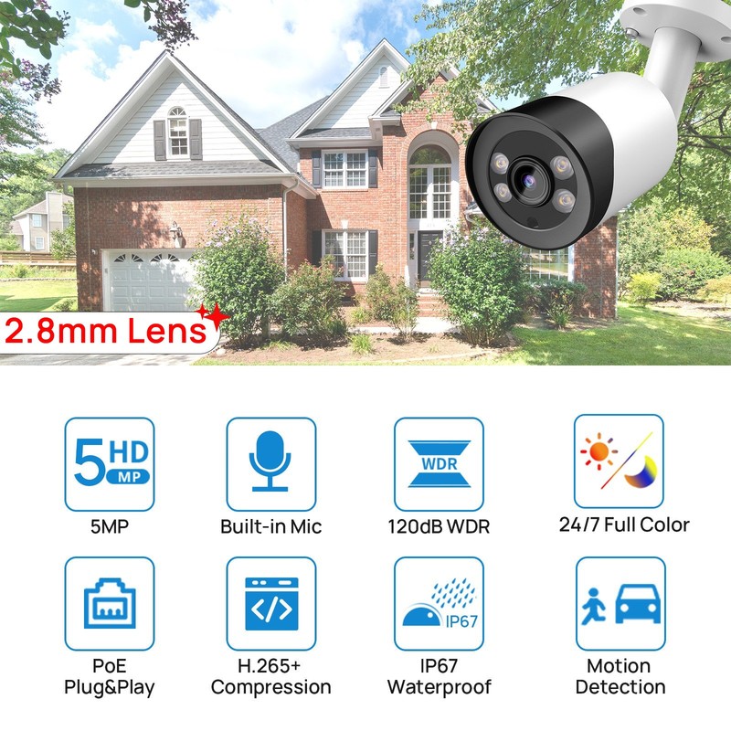 VIKYLIN 5MP 24H Full Color Night Vision Bullet IP Camera IP67 Waterproof Outdoor gallery
