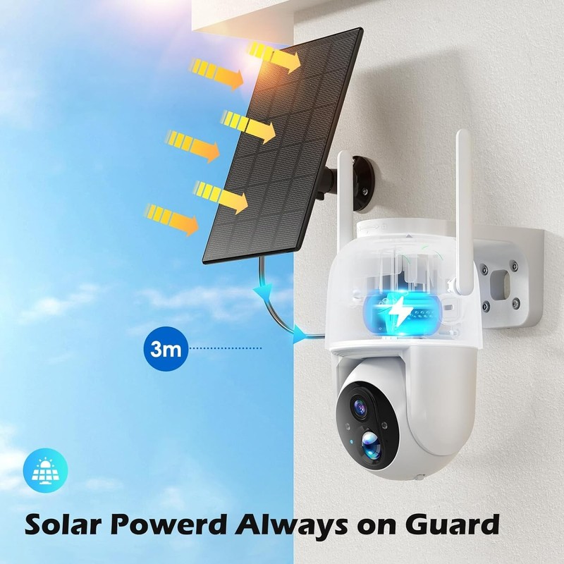 Solar-Powered 2K Security Camera -Wireless, 355° PTZ Night Vision, PIR Alert gallery