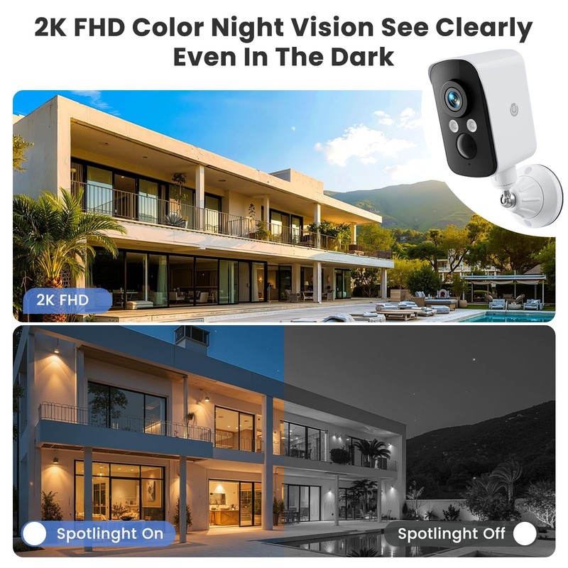 300° Wireless Outdoor Security Camera, 2K Night Vision, AI Detection, 360° View, gallery