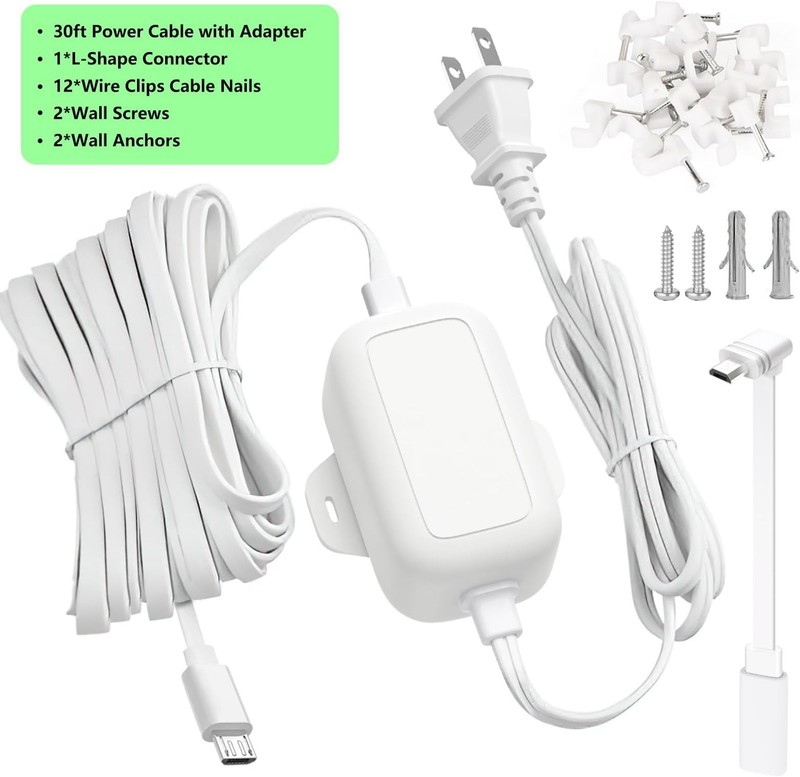 delilyn 30FT Outdoor Power Adapter for WYZE Cam V4, Cam OG/V3/V3 Pro, L-Shape... gallery