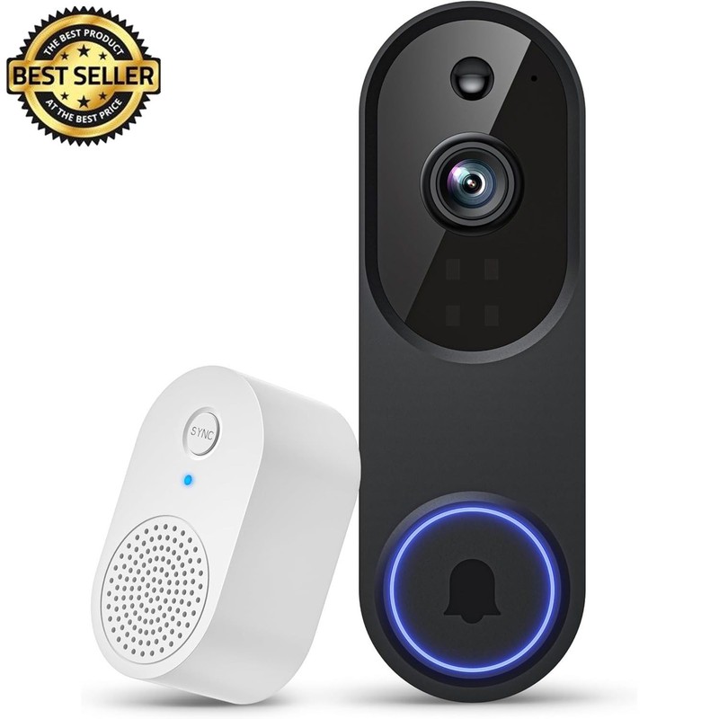 1080P Wireless WiFi Video Doorbell W/ Indoor Receiver, AI Detection,Night Vision