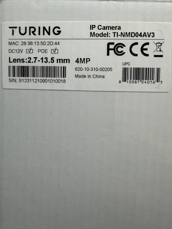 Turing TI-NMD04AV3 4MP Dome IP Camera 2.7-13.5mm Lens PoE Outdoor/Indoor gallery