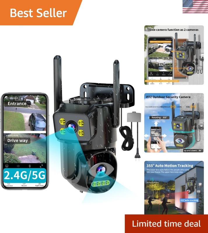 360° Dual Lens Outdoor Surveillance Camera – Plug-in, Night Vision, and Alerts