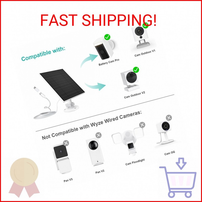 EverExceed 5W Solar Panel Compatible with Wyze Battery Cam Pro, Cam Outdoor V1, gallery
