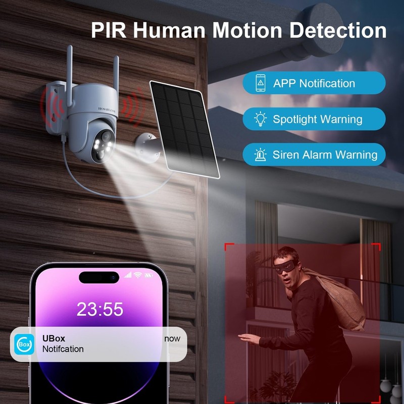 HOSAFE.COM Solar Security Cameras Wireless Outdoor, 360° PTZ Remote White gallery