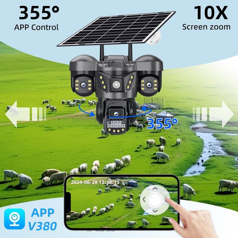AOV solar monitor home all-day recording 4g three-screen solar camera CCTV gallery