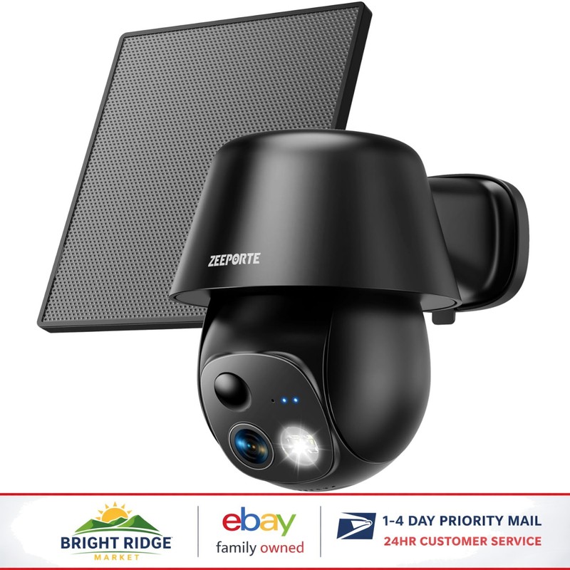 Wireless Solar Security Camera with 360° Pan/Tilt and AI Motion Detection