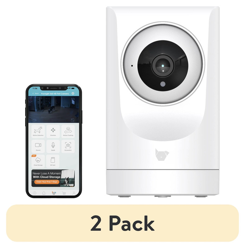 (2 Pack) Purrsight 360° Smart Pet Camera, 1080P HD, Wireless, 2-Way Audio