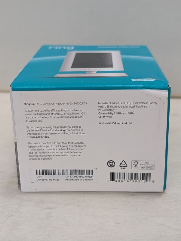 Ring Outdoor Cam Plus | Battery | Video + Ring Vision | White | New In Box gallery