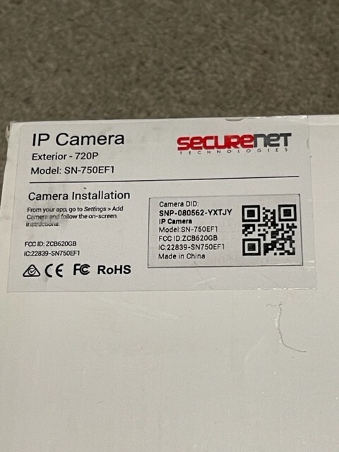 SecureNet Outdoor Wireless Security IP Camera SN-750EF1 / 720P / New