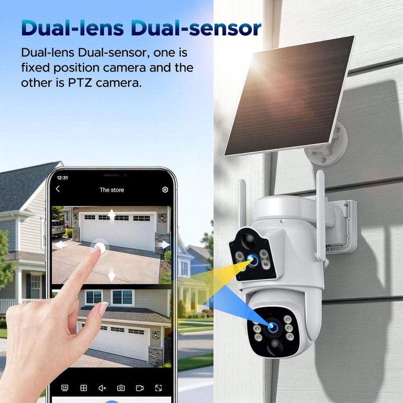 4G LTE Cellular Security Camera, Dual Lens 360° PTZ Auto Tracking, Solar Came... gallery