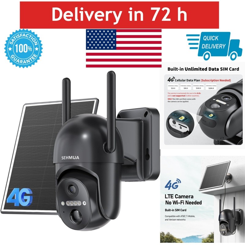 SEHMUA 4G LTE Solar Security Camera Wireless Outdoor 2K Night Vision