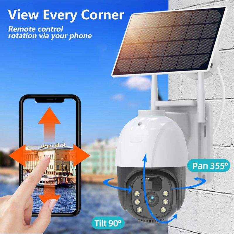 Solar 3MP Wireless PIR Security Camera 2-way Audio Wifi Surveillance Waterproof gallery