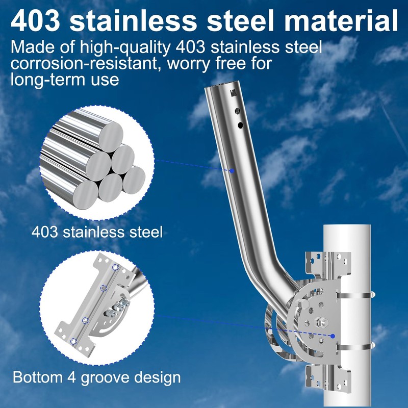 430 Stainless Steel Heavy Duty Antenna Pole Mount, 13''-160° Adjustable Three... gallery