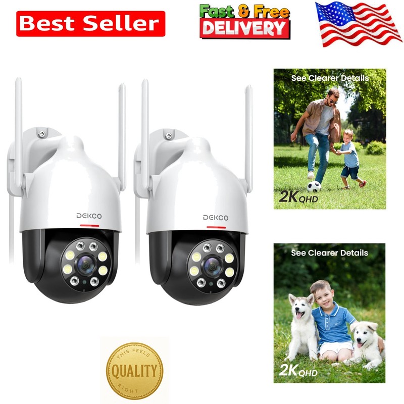 Pan-Tilt 2K Outdoor Cameras with Smart Alerts & Full Color Night Vision – 2 Pack