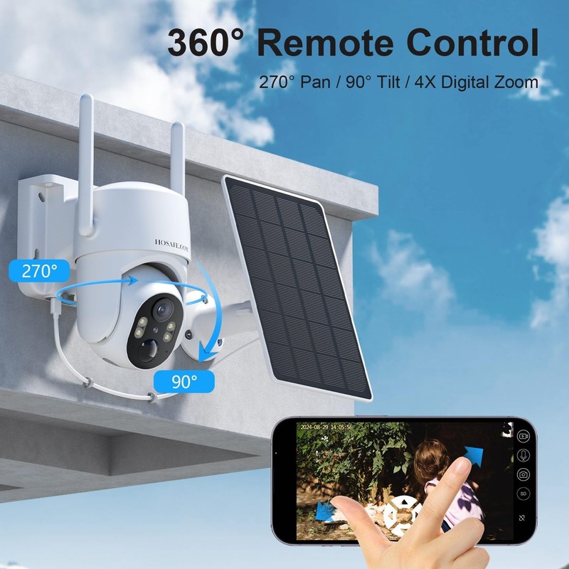 HOSAFE.COM Solar Security Cameras Wireless Outdoor, 360° PTZ Remote White gallery