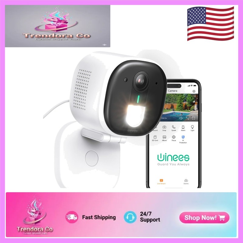 2K Wired Security Camera with AI Detection & Color Night Vision – Outdoor/Indoor