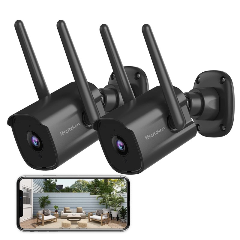 Security Camera Outdoor 2 Pack, 2.4G Wired WiFi Cameras for Home Security, 2K…