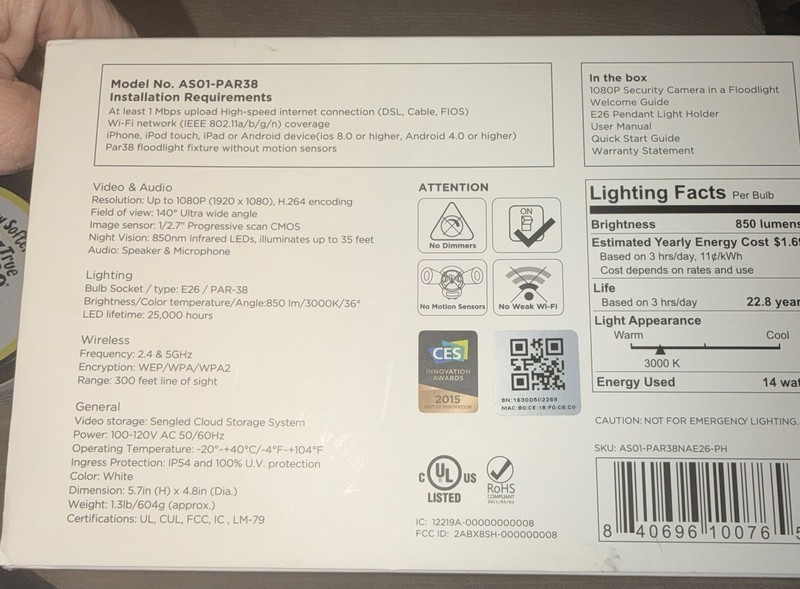 New Unsealed Sengled LED Wireless Camera outdoor monitoring Floodlight 60W gallery