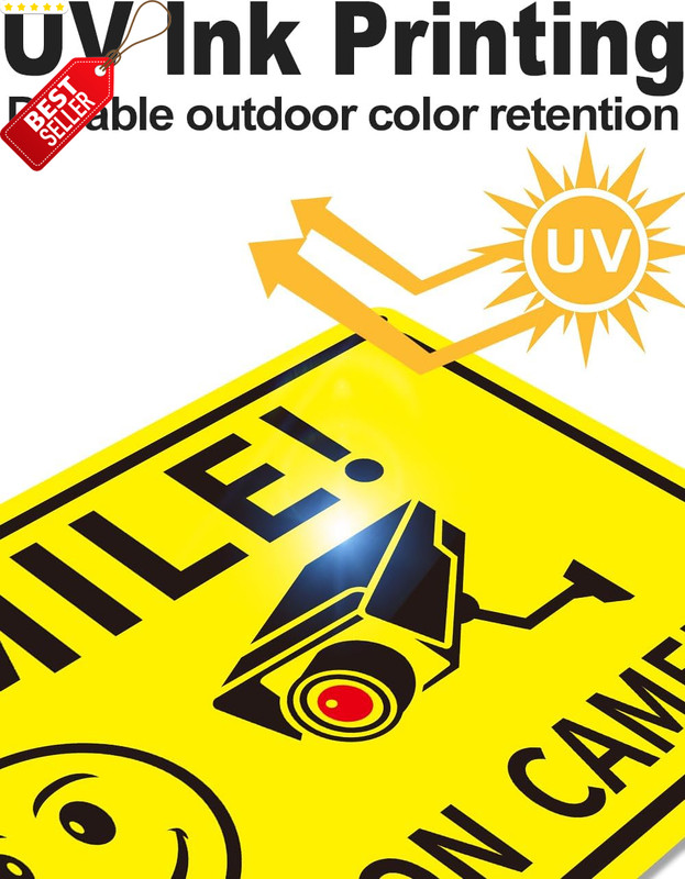 4 Pack Smile You're on Camera Sign 8x12 Aluminum CCTV Security Signs - US gallery