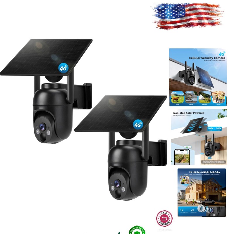 360° View Solar Security Camera – 2-Pack 2K Night Vision with 2-Way Audio