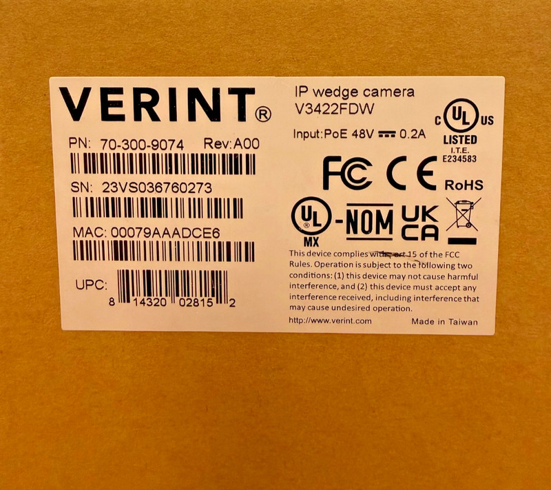 Verint V3422FDW Wedge Camera
