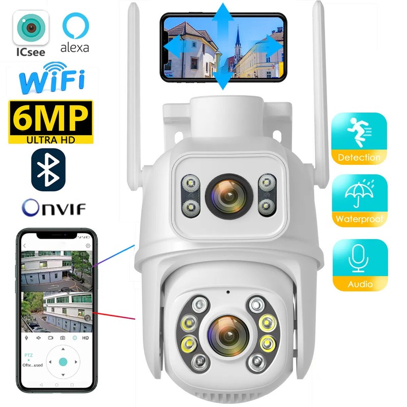 HD Dual Lens WiFi Security Camera System Outdoor Home Night Vision 6MP Pan/Tilt