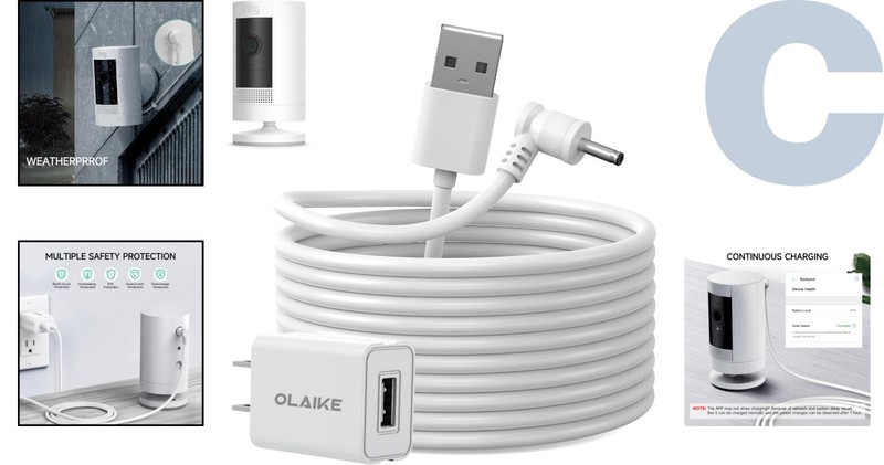 Continuous Power Solution: 16ft Weatherproof Charge Cable for Ring Stick Up Cam gallery