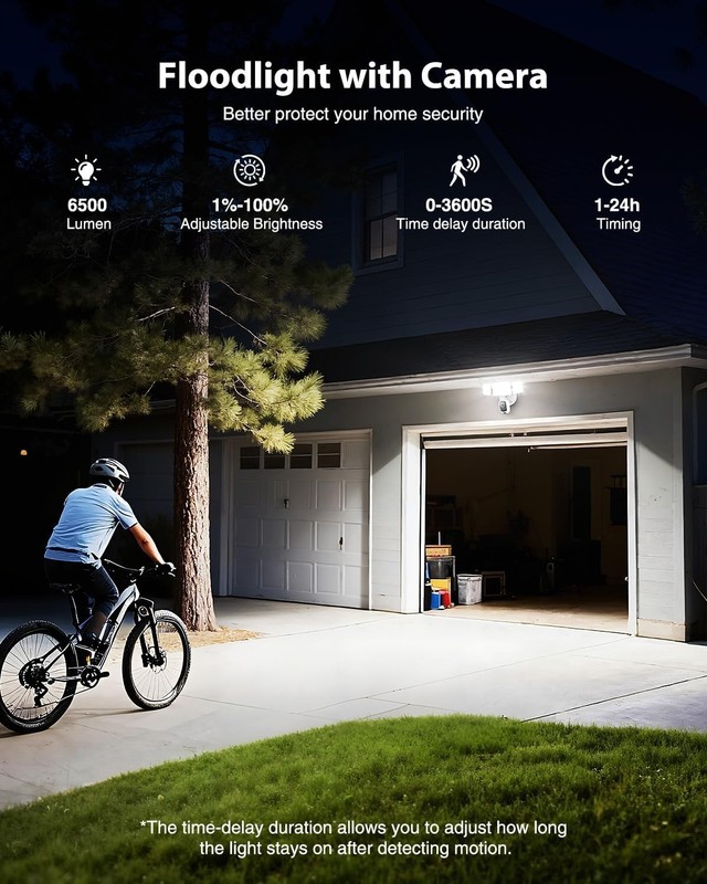 6500LM Floodlight Camera Hardwired 2K HD Outdoor Security gallery