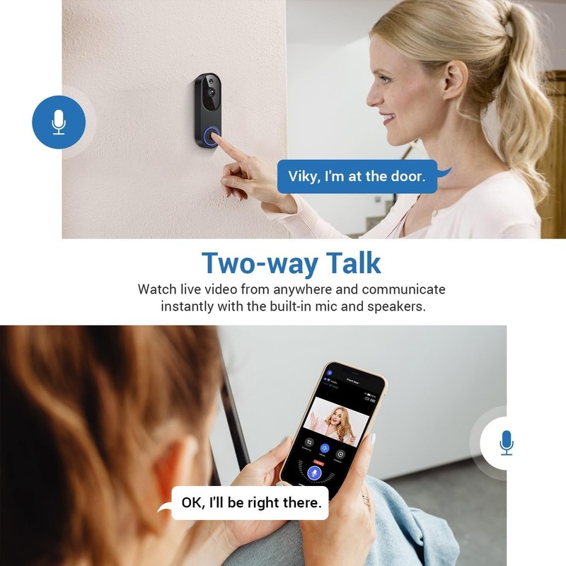 2.4G WiFi 1080P Wireless Video Doorbell Camera With AI Human Detection System gallery
