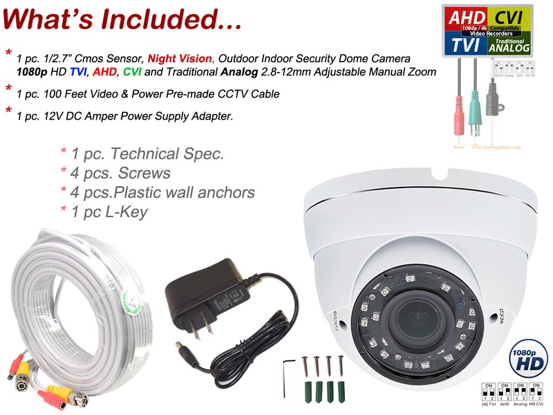 1080p HD CCTV Security Camera with 100 Feet Video Power Cable and Power Adapter gallery