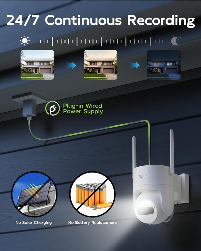 Security Camera 3MP Wired 24/7 Recording, 360° View, Motion Tracking - Plug-in gallery