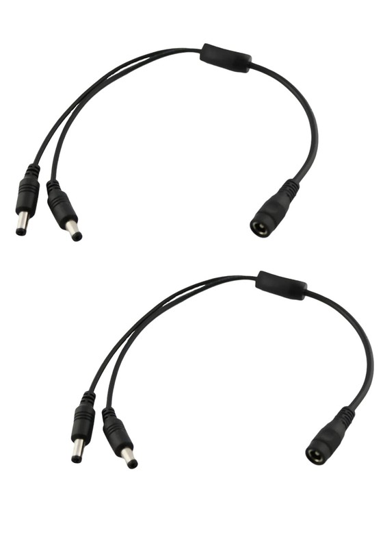 UpperFu 2pcs CCTV DC Power Splitter Cable 5.5mm x 2.5mm Female 1 foot, Black