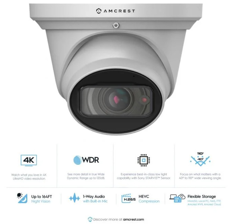 Amcrest IP8MT2599EW 164ft NightVision, 2.8mm Lens, IP67 Weatherproof, MicroSD... gallery
