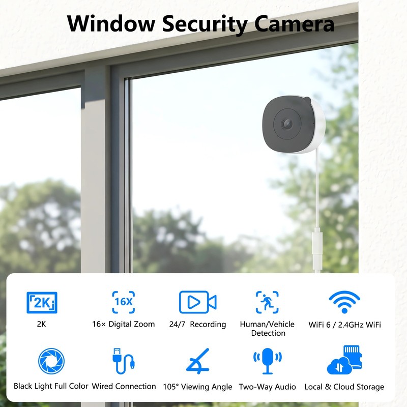 Wansview Window Camera 2.4/5G WIFI Security Camera Indoor 2K 24/7 Recording gallery