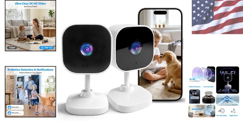 2-Pack 2K HD Home Surveillance Camera with AI Motion Detection & Night Vision gallery