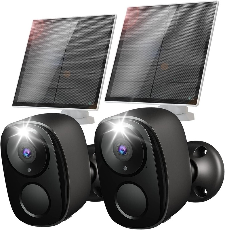 Rraycom 2pcs Wireless Solar Security Camera Outdoor with Siren Alarm&Spotligh…