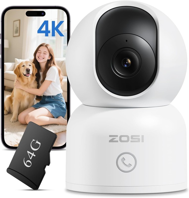 ZOSI 4K Indoor Security Camera WiFi Pan/Tilt 360° View, Night Vision Home Cam