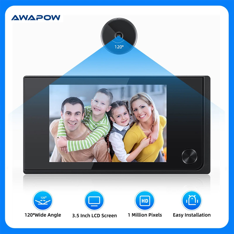 Awapow 3.5 Inch Doorbell Peephole Viewer Digital Door Camera 120° LCD 2 Million gallery